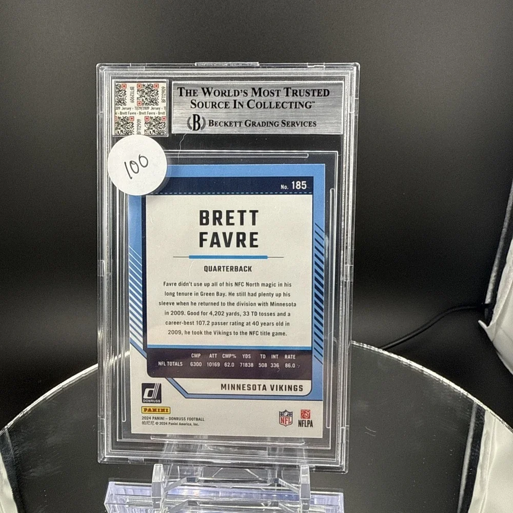 2024 Panini Donruss Brett Favre #185‎ Game Used Jersey Beckett 9 Vikings